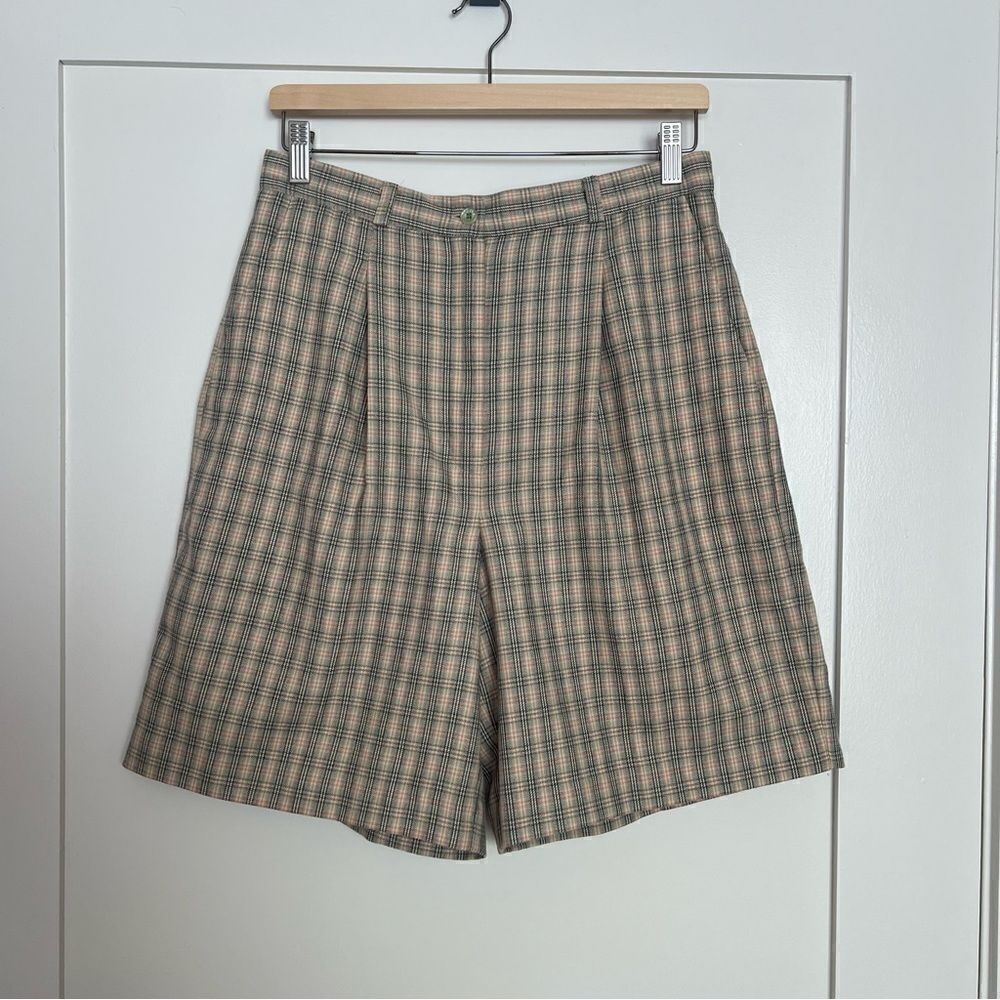 Vtg David Smith Womens Walking Shorts Size 10 Beige Plaid High Waist Made In USA